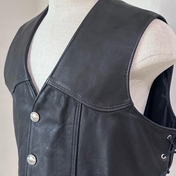 Kerr Leathers Black Motorcycle Biker Vest Buffalo Nickel USA Men's Size XL - Picture 3 of 5